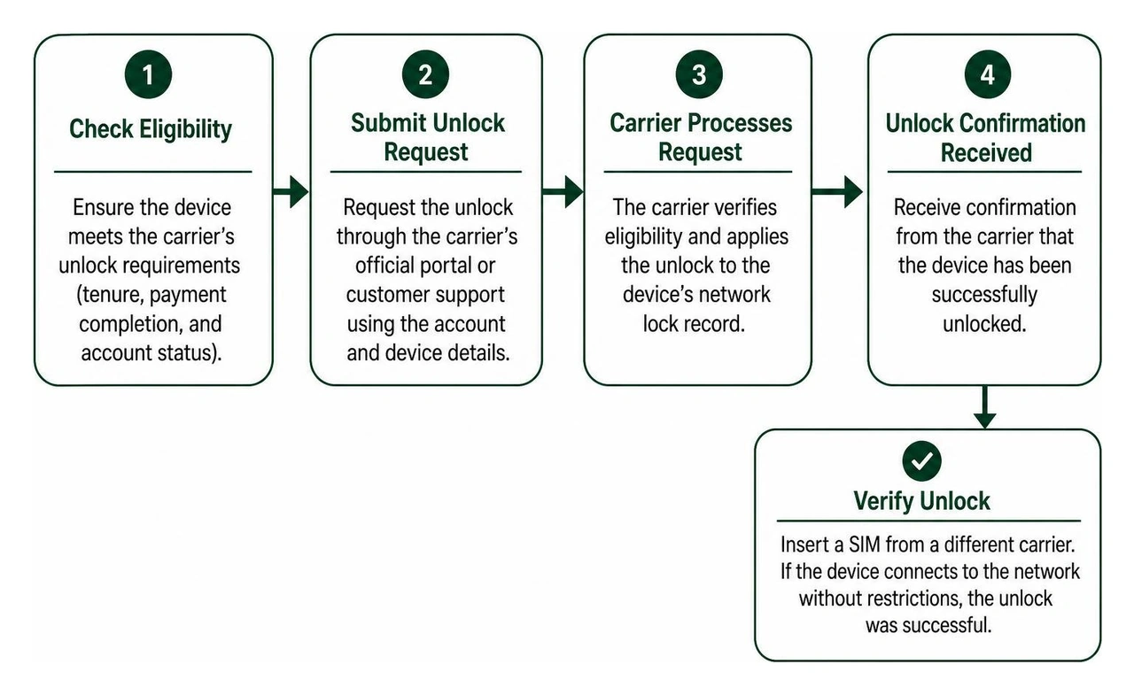 Carrier unlocking sequence and verification Carrier unlocking sequence and verification