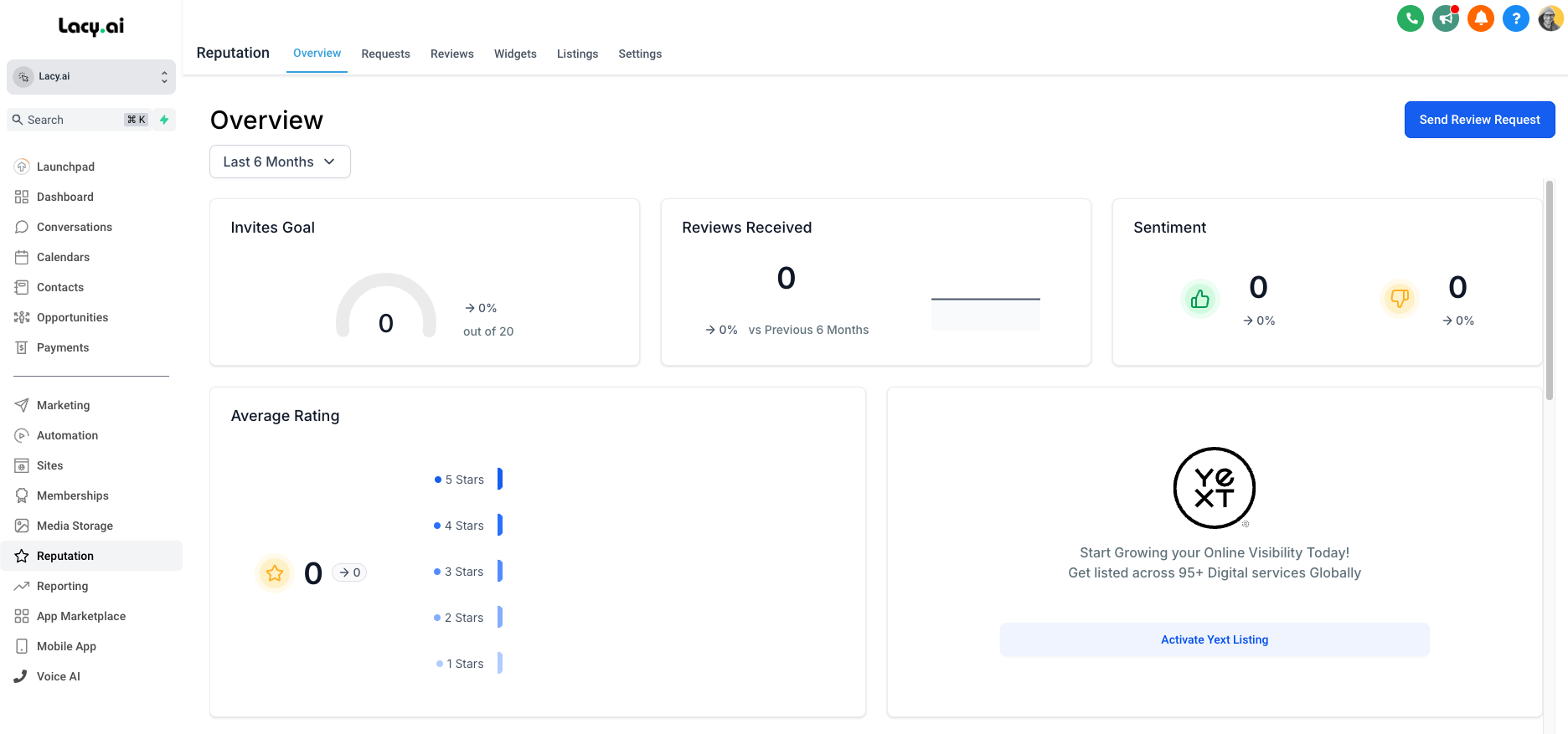 Image for 'Streamline Customer Management and Engagement with Lacy's AI CRM and Reputation Management,' showcasing Lacy Autonomous Intelligence’s advanced tools for managing customer relationships and monitoring brand reputation. This image emphasizes Lacy's capabilities in automating client interactions, tracking customer feedback, and enhancing engagement, empowering businesses to build stronger relationships and maintain a positive brand image with AI-driven solutions.