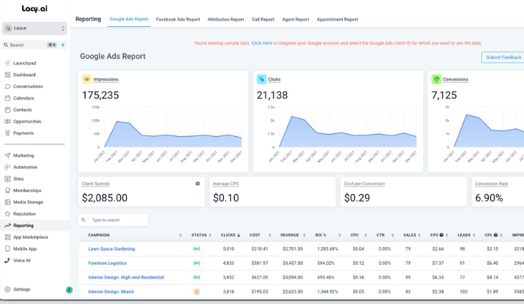 Image of Lacy's Real-Time Data Flow Analytics Dashboard, showcasing comprehensive analytics from all campaigns, pipelines, and activities in one unified view. This tool provides businesses with actionable insights and real-time tracking across all operations, optimizing decision-making and campaign performance through Lacy's AI-powered analytics.