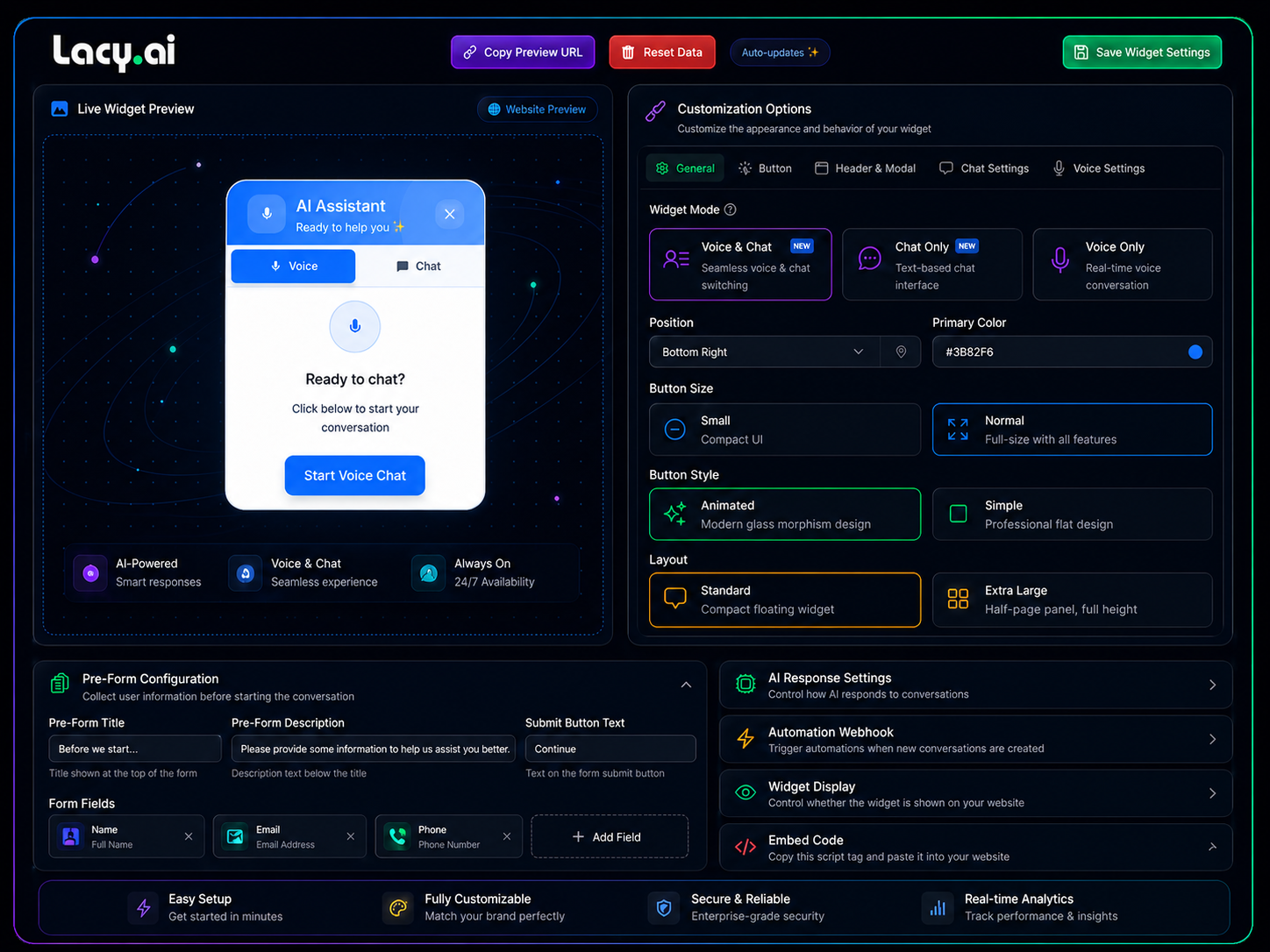 Lacy.ai AI voice chat widget for appointment scheduling