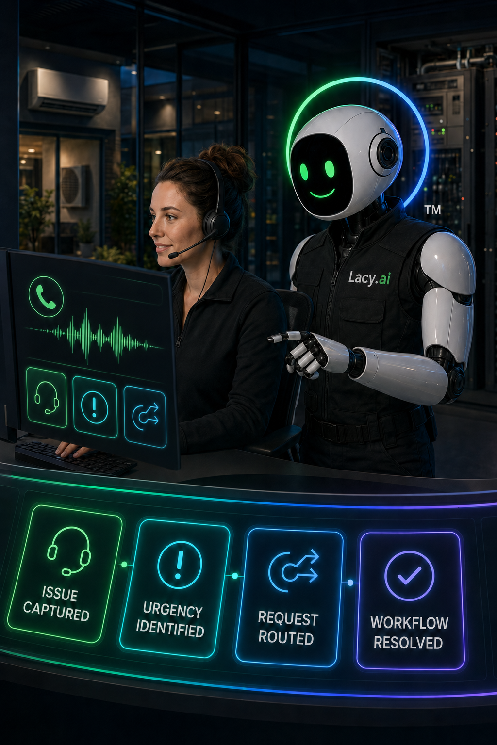 Support AI Phone Agent answering service and technical support calls with Lacy.ai