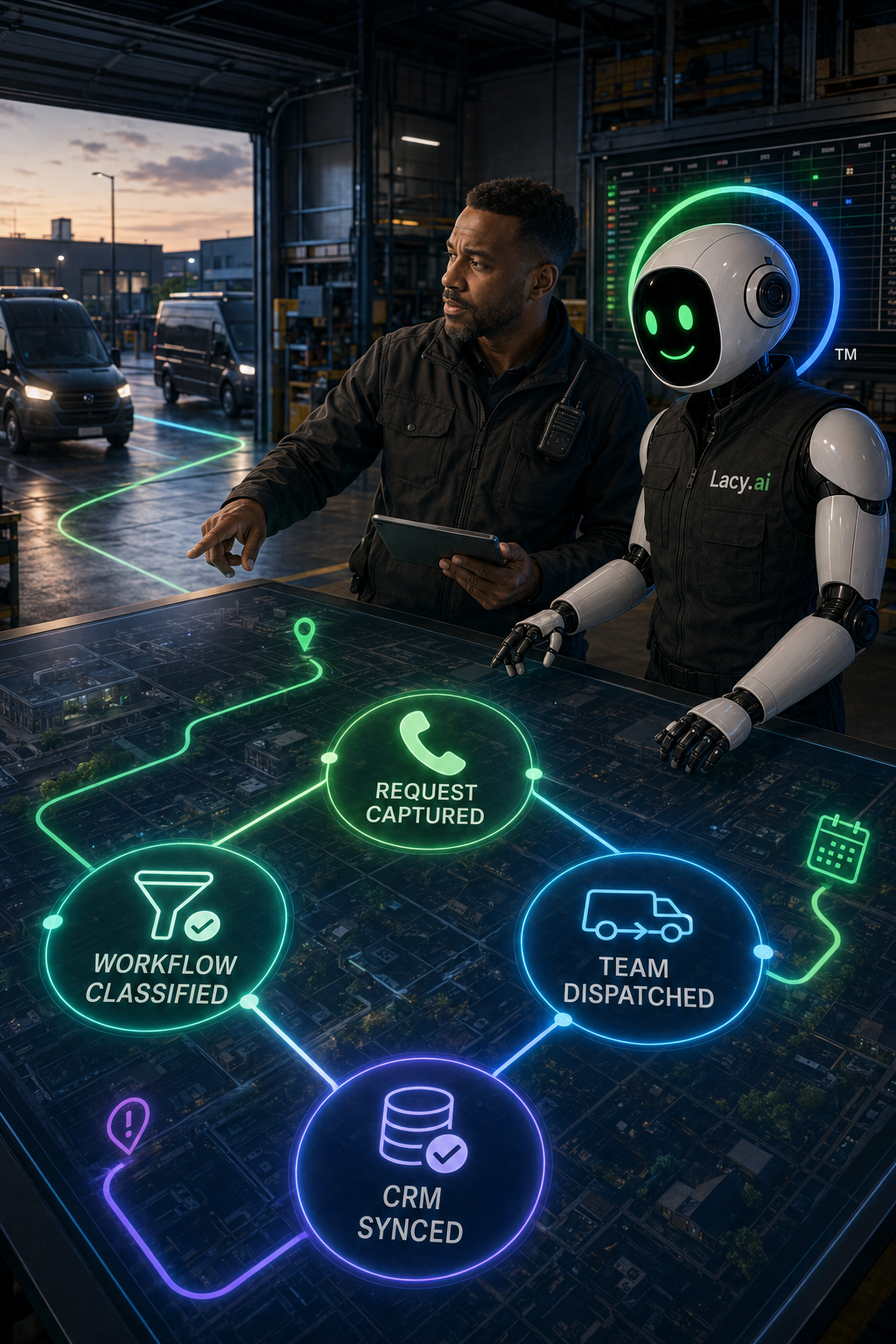 Operations AI Phone Agent answering service and dispatch calls with Lacy.ai