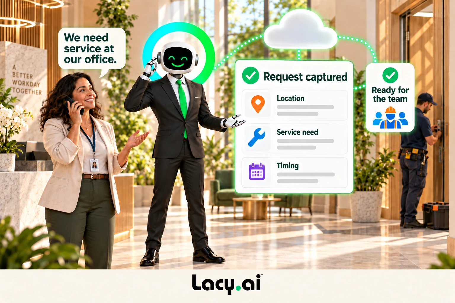 Request captured: location, service need and timing.
