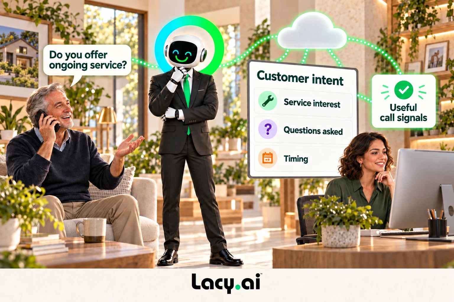Customer intent: service interest, questions asked and timing.