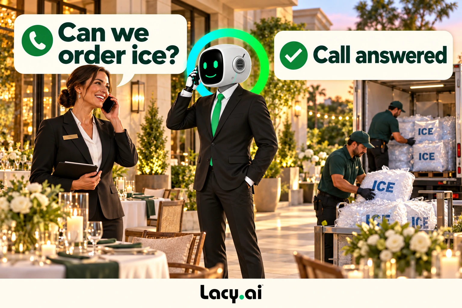 ice answer: a customer call becomes captured details and a clear next step for the team.
