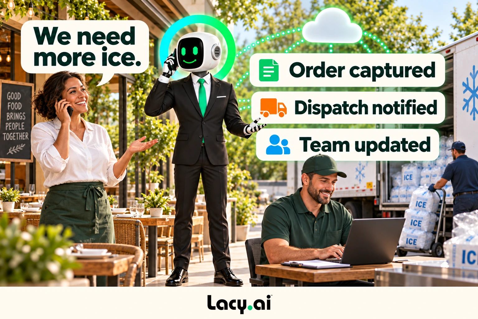 ice hero: a customer call becomes captured details and a clear next step for the team.