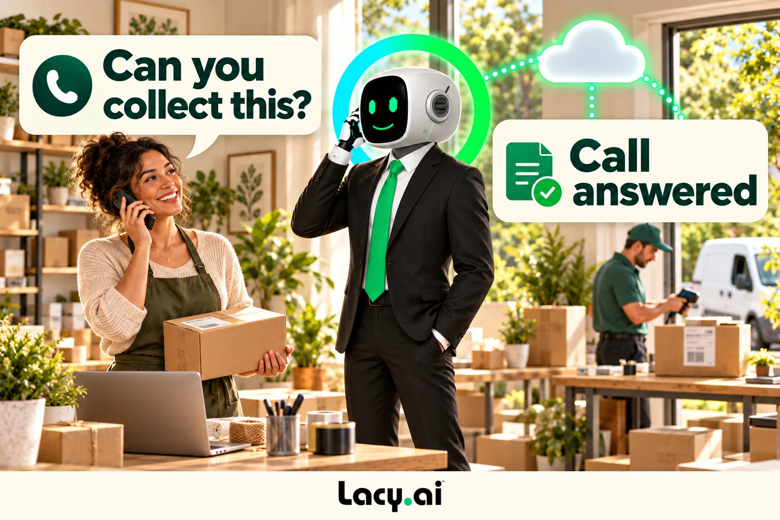 courier answer: a customer call becomes captured details and a clear next step for the team.