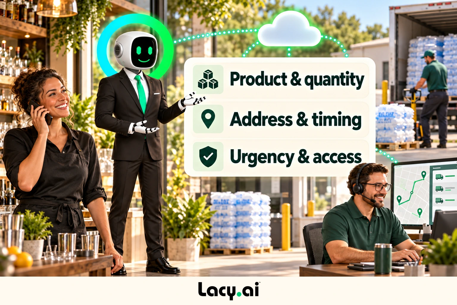 ice intake: a customer call becomes captured details and a clear next step for the team.