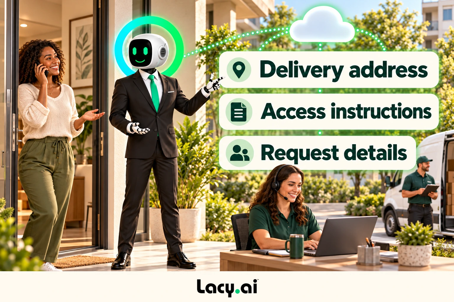 courier intake: a customer call becomes captured details and a clear next step for the team.