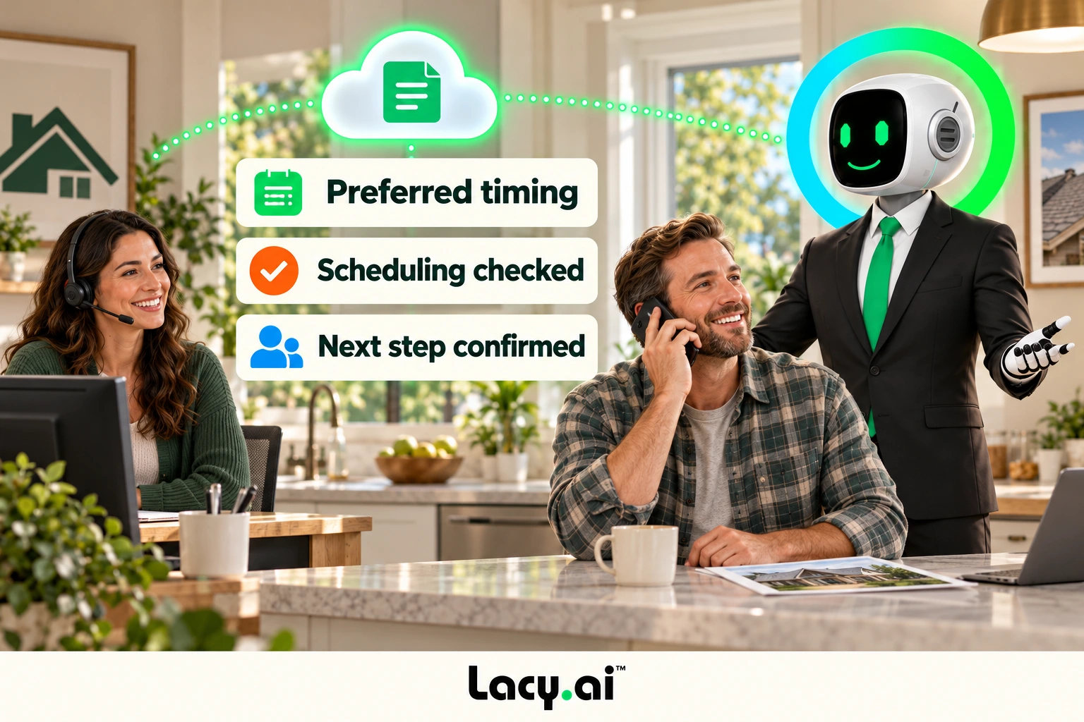 Lacy checks preferred timing and scheduling to confirm a clear next step.