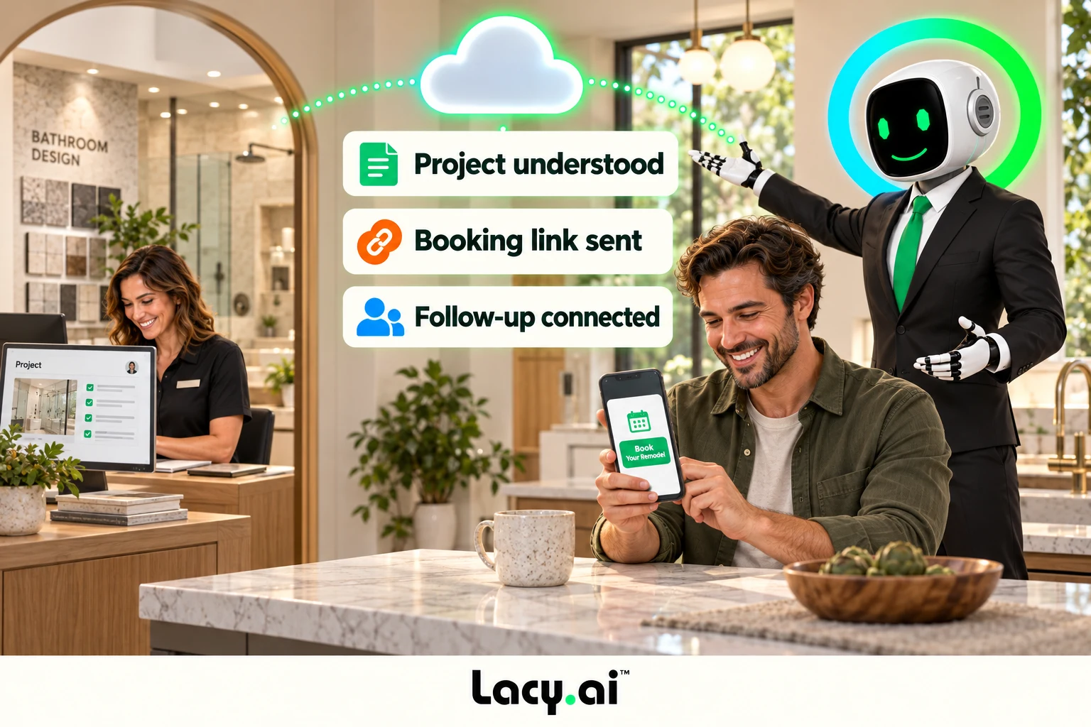 From a remodeling inquiry to a booking path and connected follow-up.