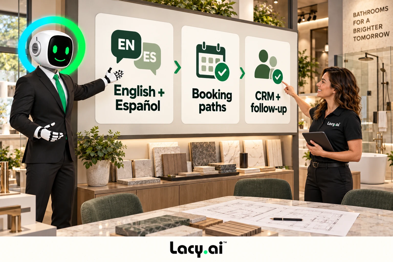 English and Spanish call paths, booking, and CRM follow-up configured together.
