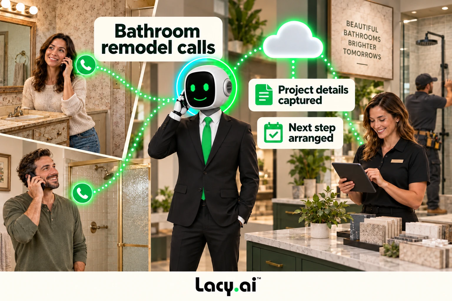 A bathroom remodeling inquiry is answered, qualified and connected to a next step.