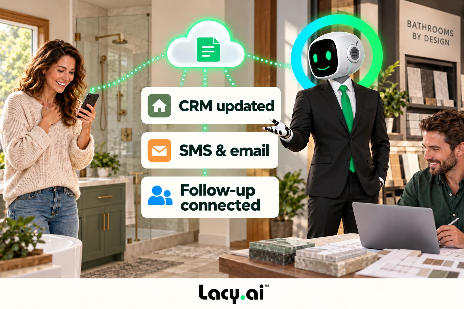 CRM, SMS and email support connected remodeling follow-up.