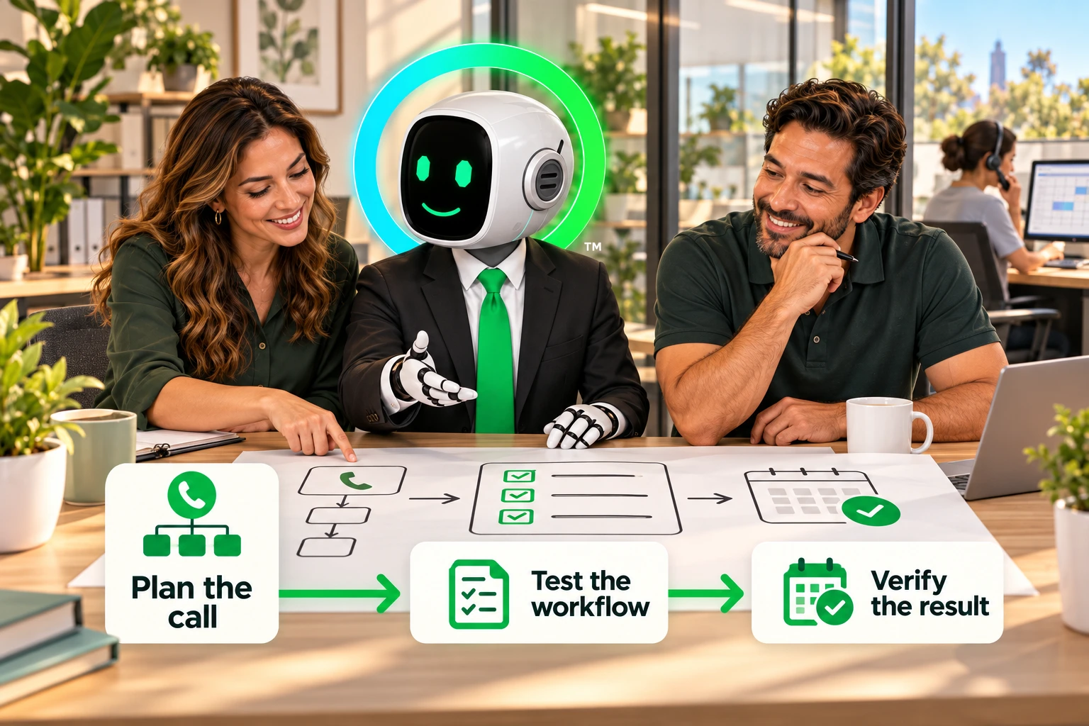Plan the call → Test the workflow → Verify the result