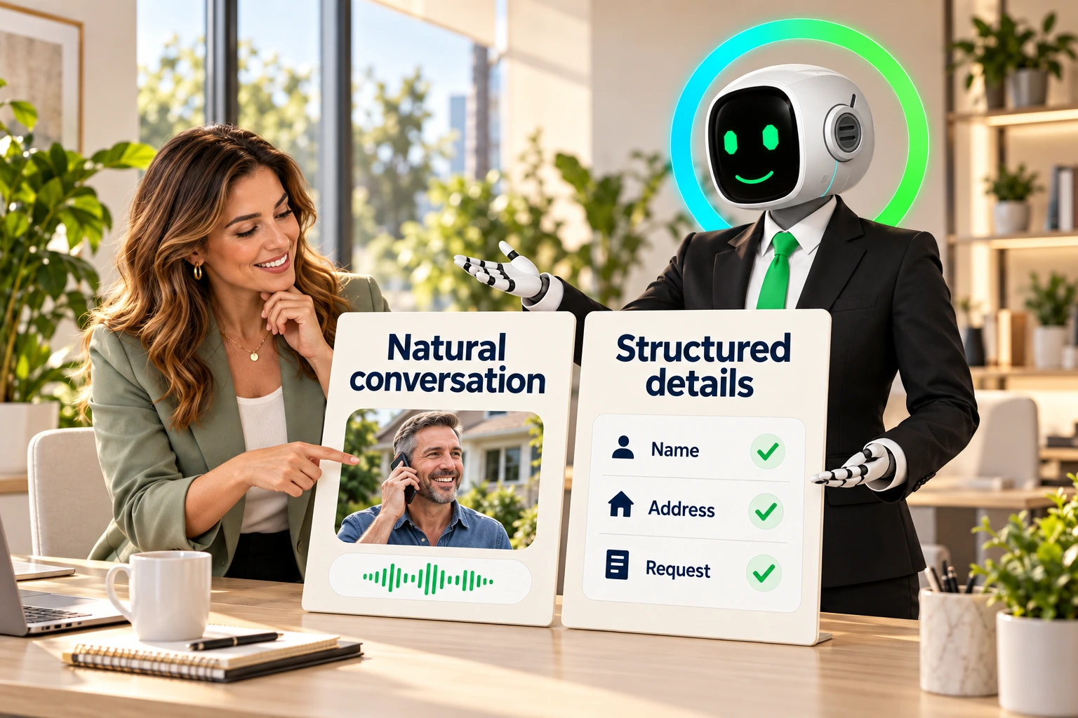 Compare natural conversation with structured details for your service calls.