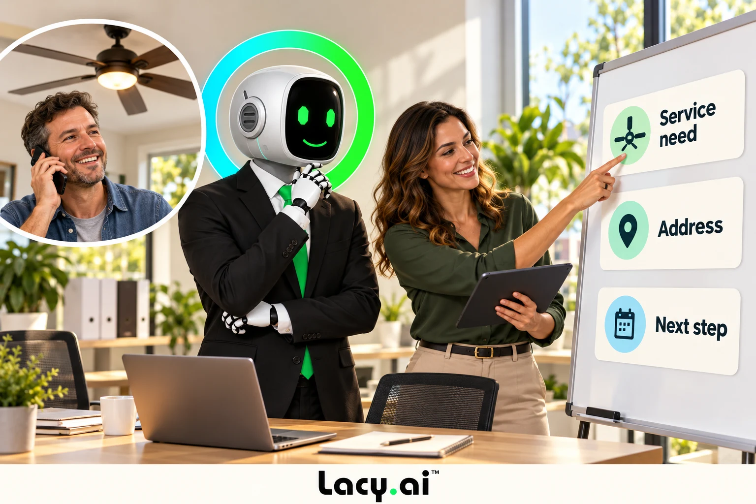 Operations manager and Lacy map service need, address and next step from an electrical repair call.