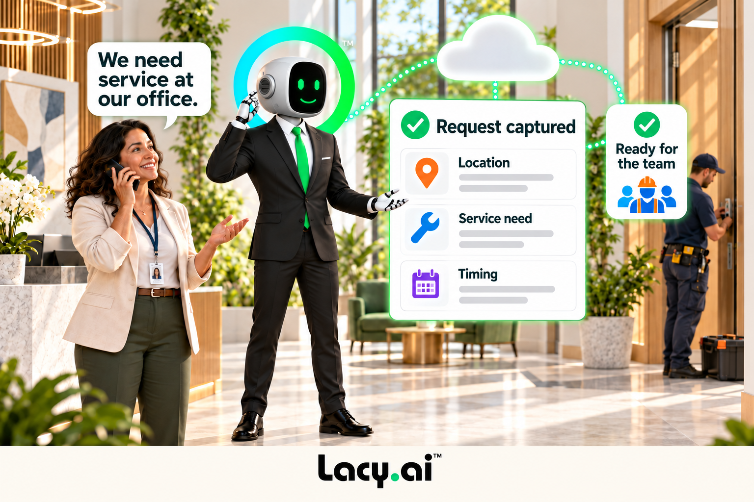 Request captured: location, service need and timing.
