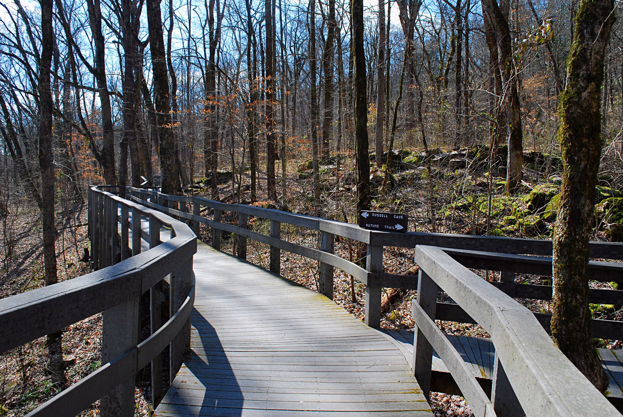 A boardwalk leads from the visitor center to the cave and the Nature Trail. Photo © Bob Butters