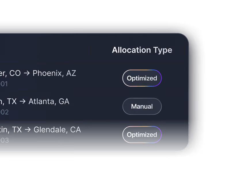 a screenshot of the award allocation capabilities of Emerge's logistics platform