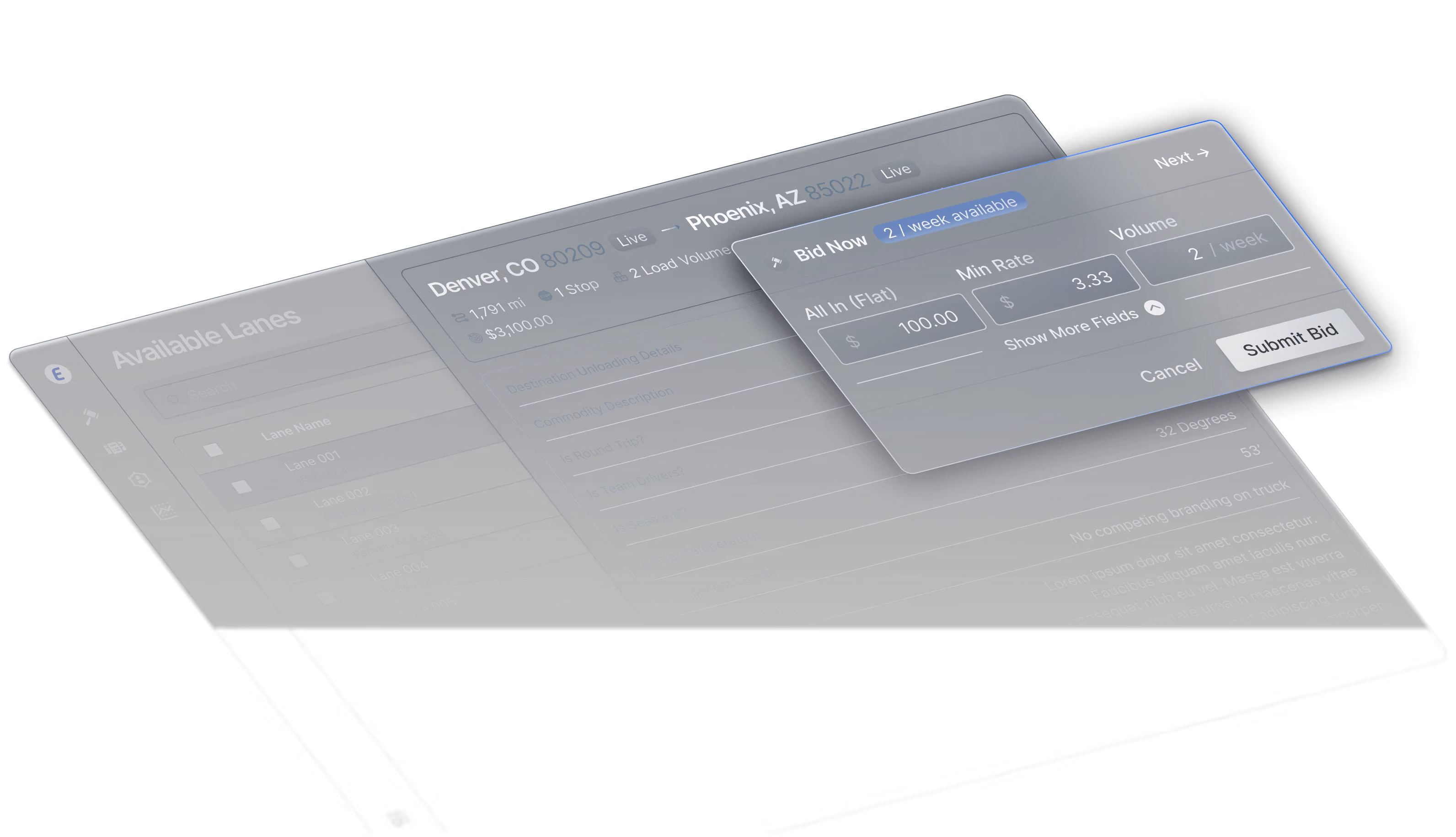 a screenshot of the carrier capabilities of Emerge's logistics platform