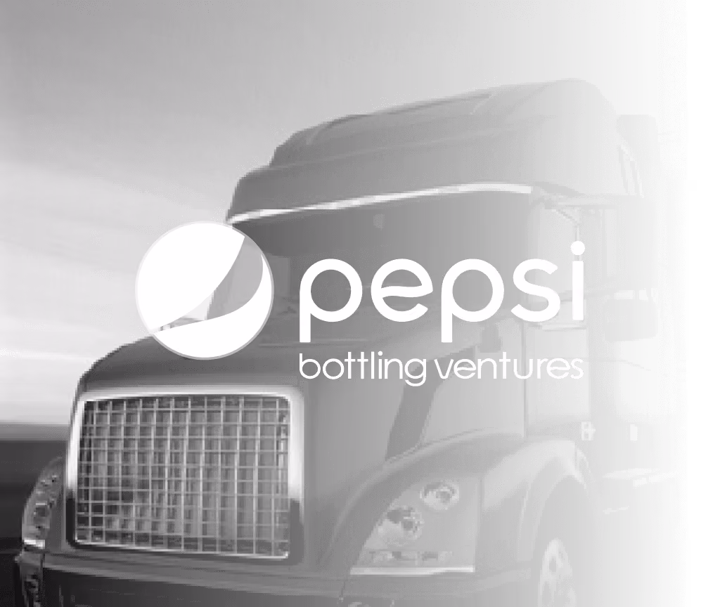 Pepsi bottling logo on top of a picture of a semi truck
