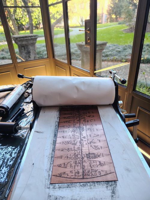 Copperlates that the globemaker use to print maps