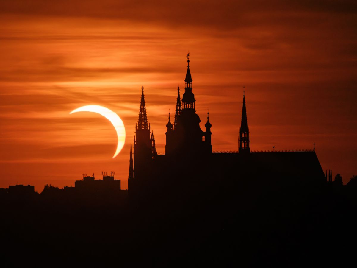 Partial Eclipse from behind the St. Vitus Cathedral, Prague, Czechia