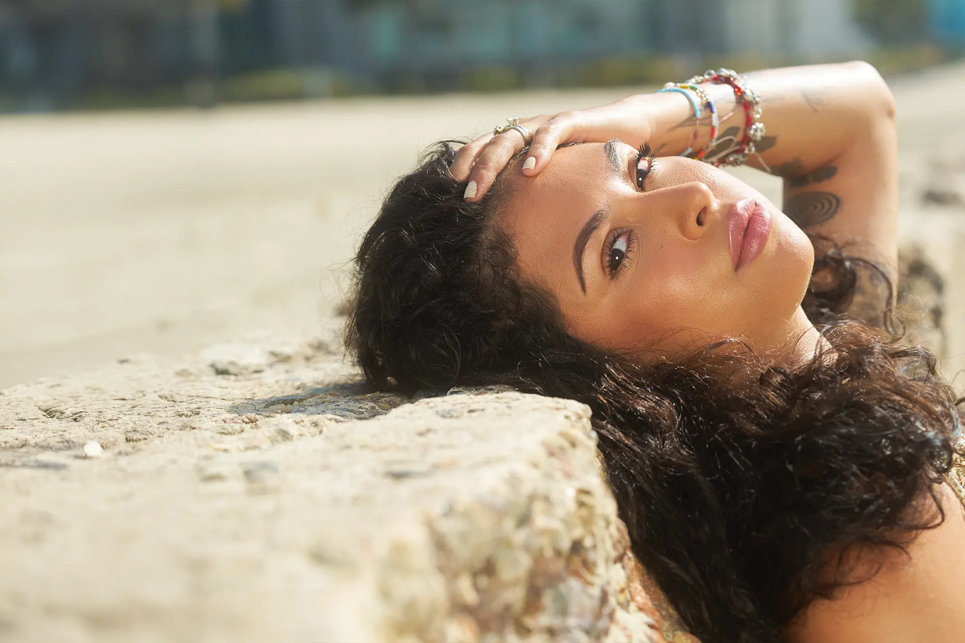 A young woman with radiant skin that is free of noticeable texture