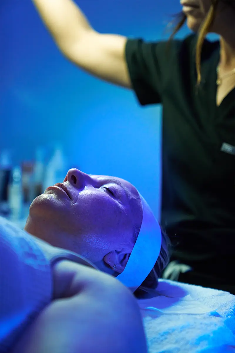 A middle-aged woman with a chemical peel on her face at HTB