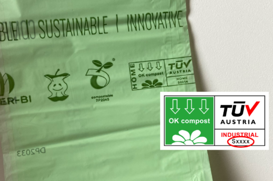 A green plastic bag with text and a logoAI-generated content may be incorrect.
