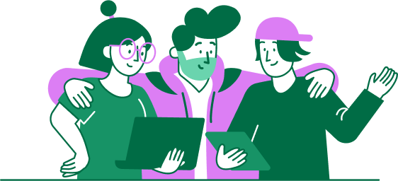 Illustration showing a team of three celebrating the success
