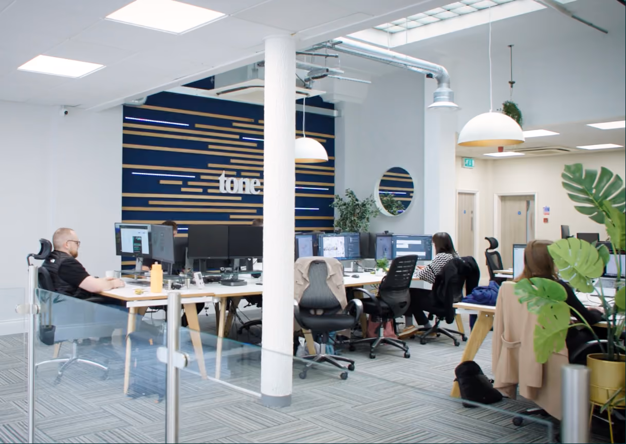 A photo showing a view across the office at Tone, a modern workspace for a creative business.