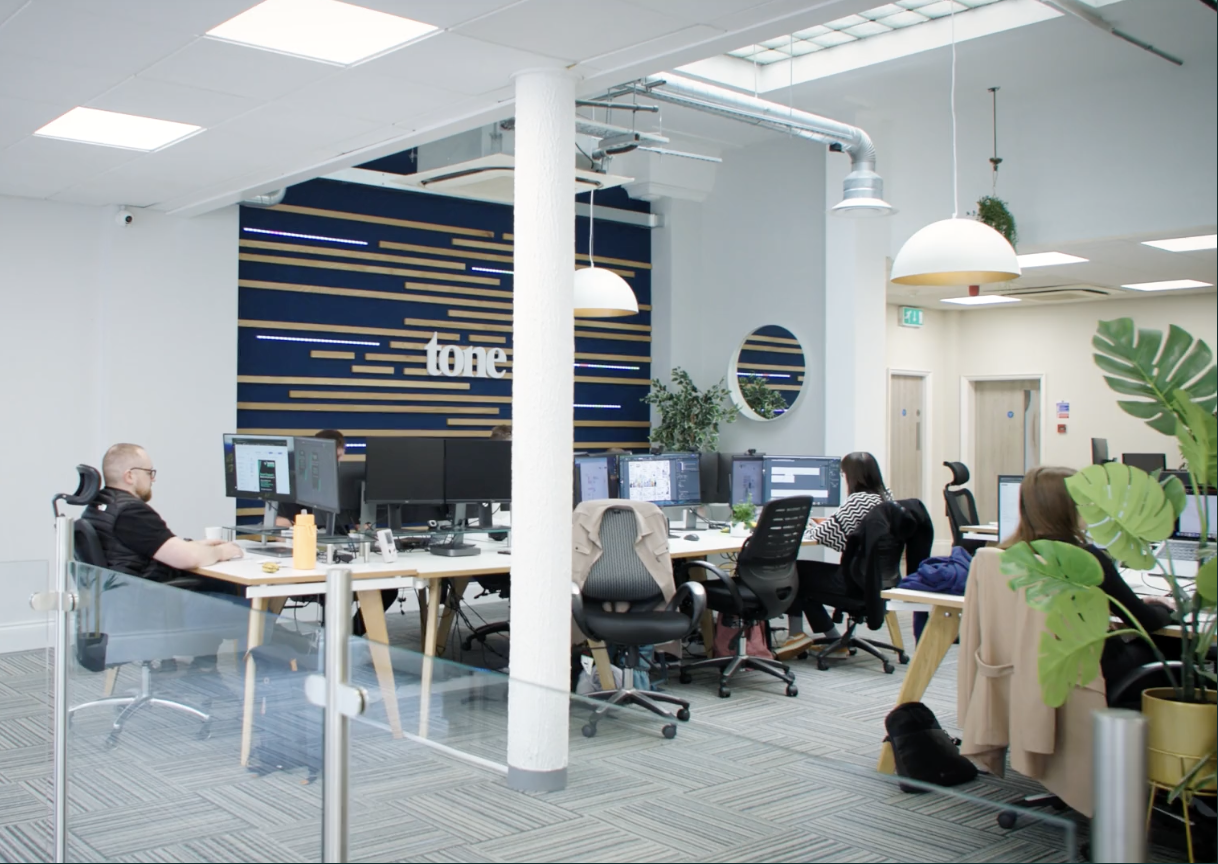 A photo showing a view across the office at Tone, a modern workspace for a creative business.