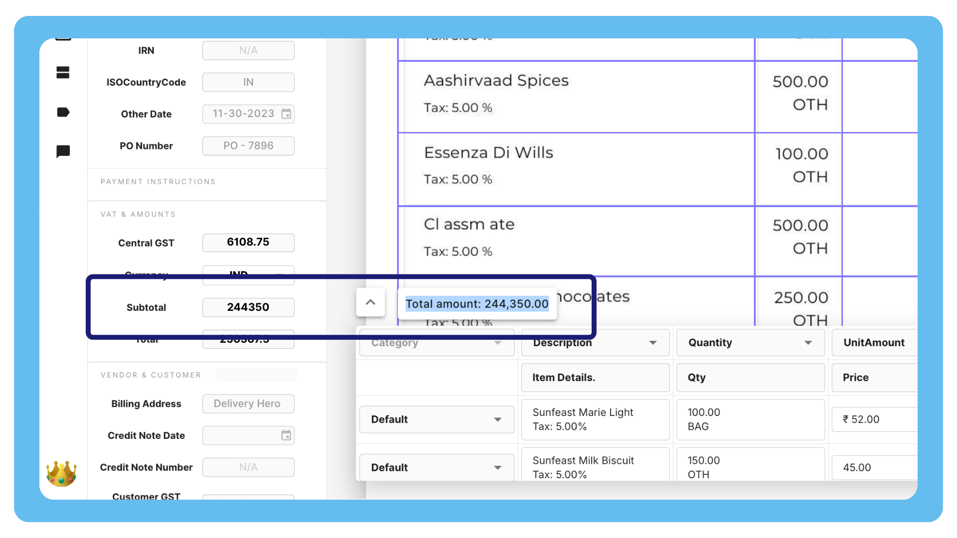 BUILT-IN line item validation