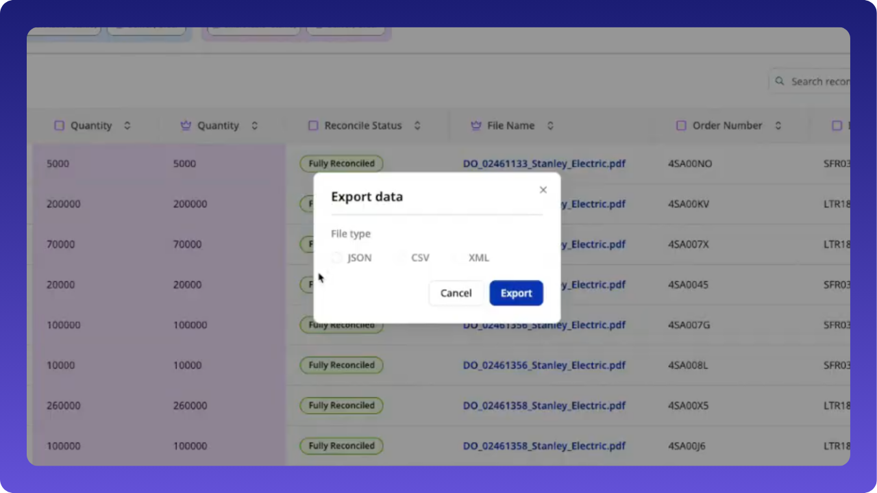 export reconciled data | Staple AI