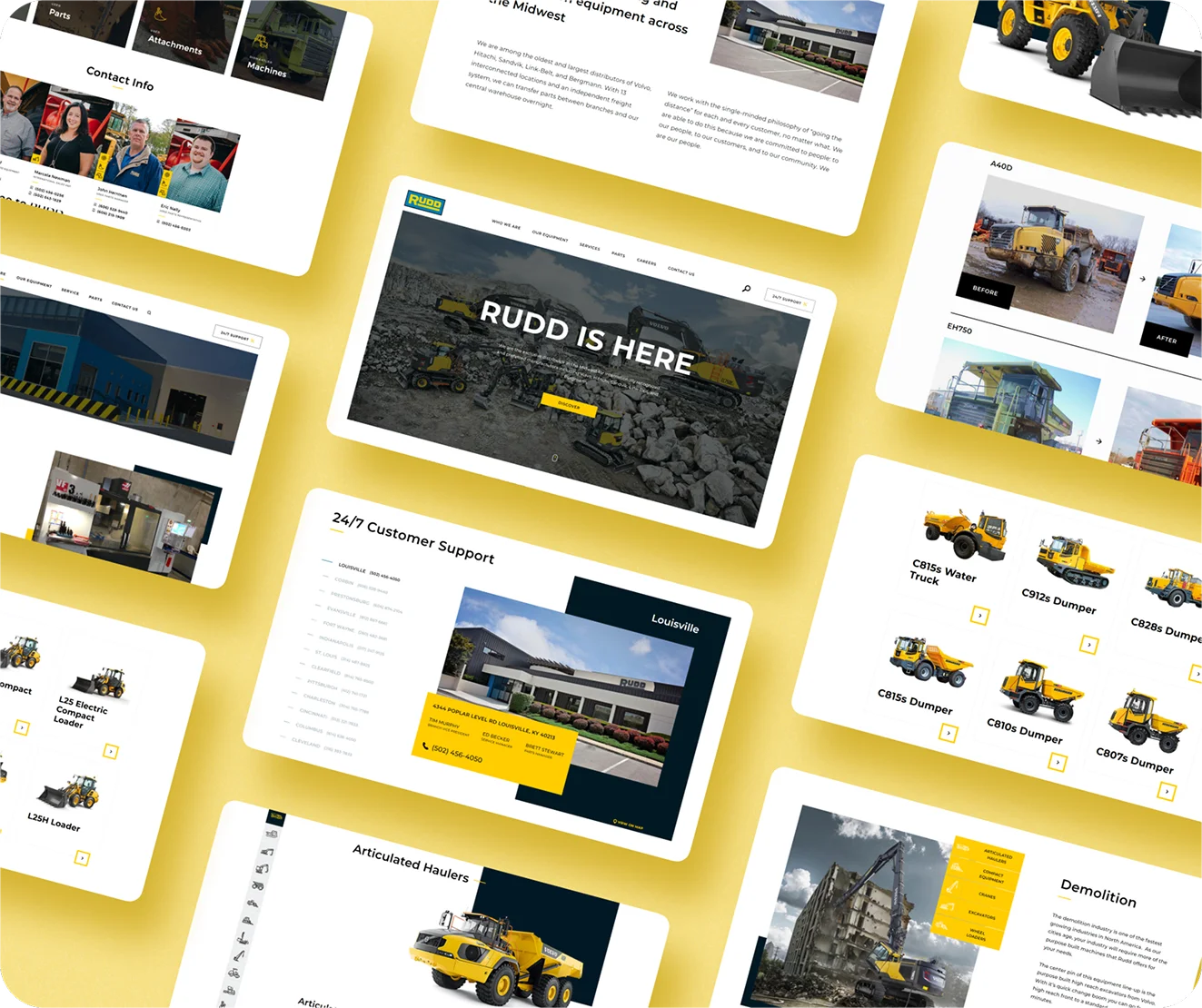 Preview of the Rudd Equipment website — showcasing construction and mining machinery for the U.S. Midwest market