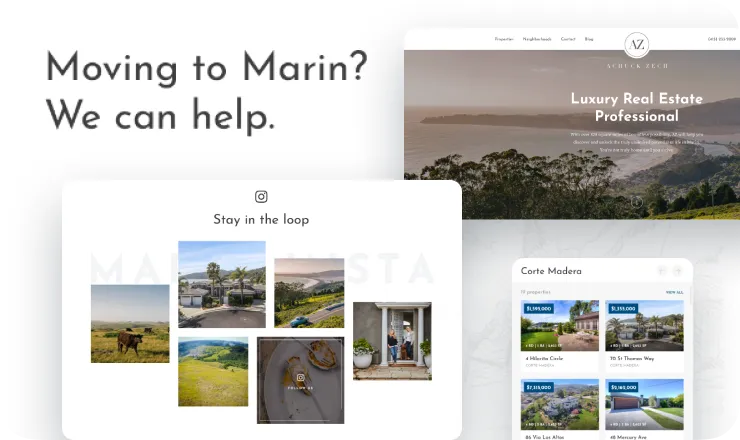 Website for Achuck Zech — presenting luxury real estate listings and property expertise in Marin