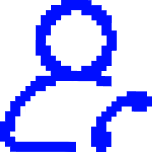 Blauwe pictogram van een persoon met een pijl die naar rechts wijst.