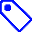 Blauw prijskaartje pictogram met een gat in de bovenhoek.