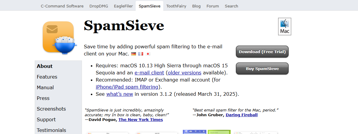 spam sieve - Filter for Email