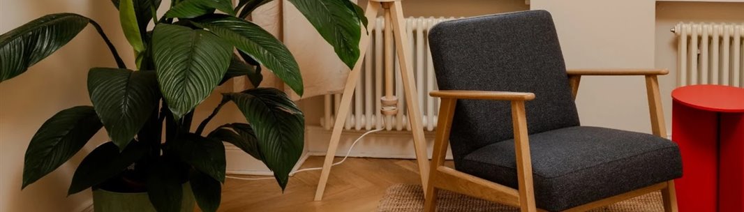 Behandlungsraum mit Sessel, Pflanze und Stehlampe in einer Vacura-Praxis