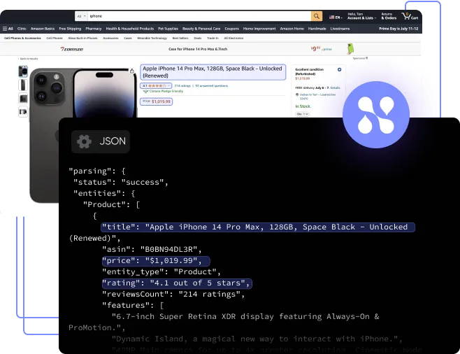 two boxes, one black, one white, that look like browser windows with text on them