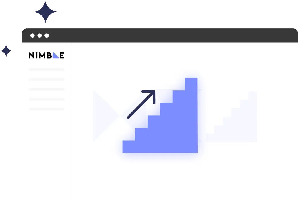 SERP API page visual, white box with purple Nimble logo that looks like steps