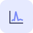 Icon of a line graph with fluctuating data points on a light purple rounded square background.