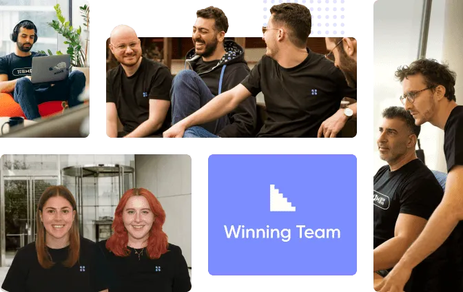 careers page image grid with four different images of groups of Nimble employees