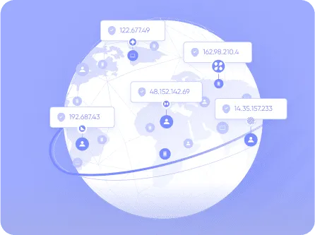 A blue and white globe with many dots on it.