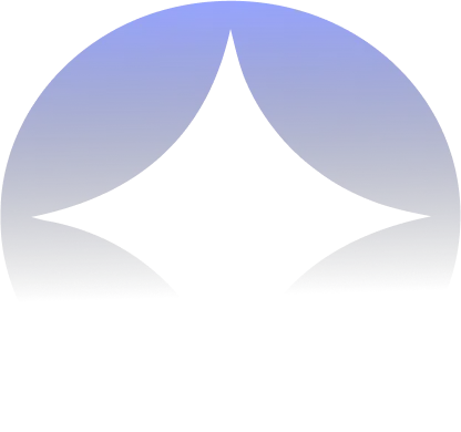 Blue gradient arc shape with a diamond-shaped cutout in the center.