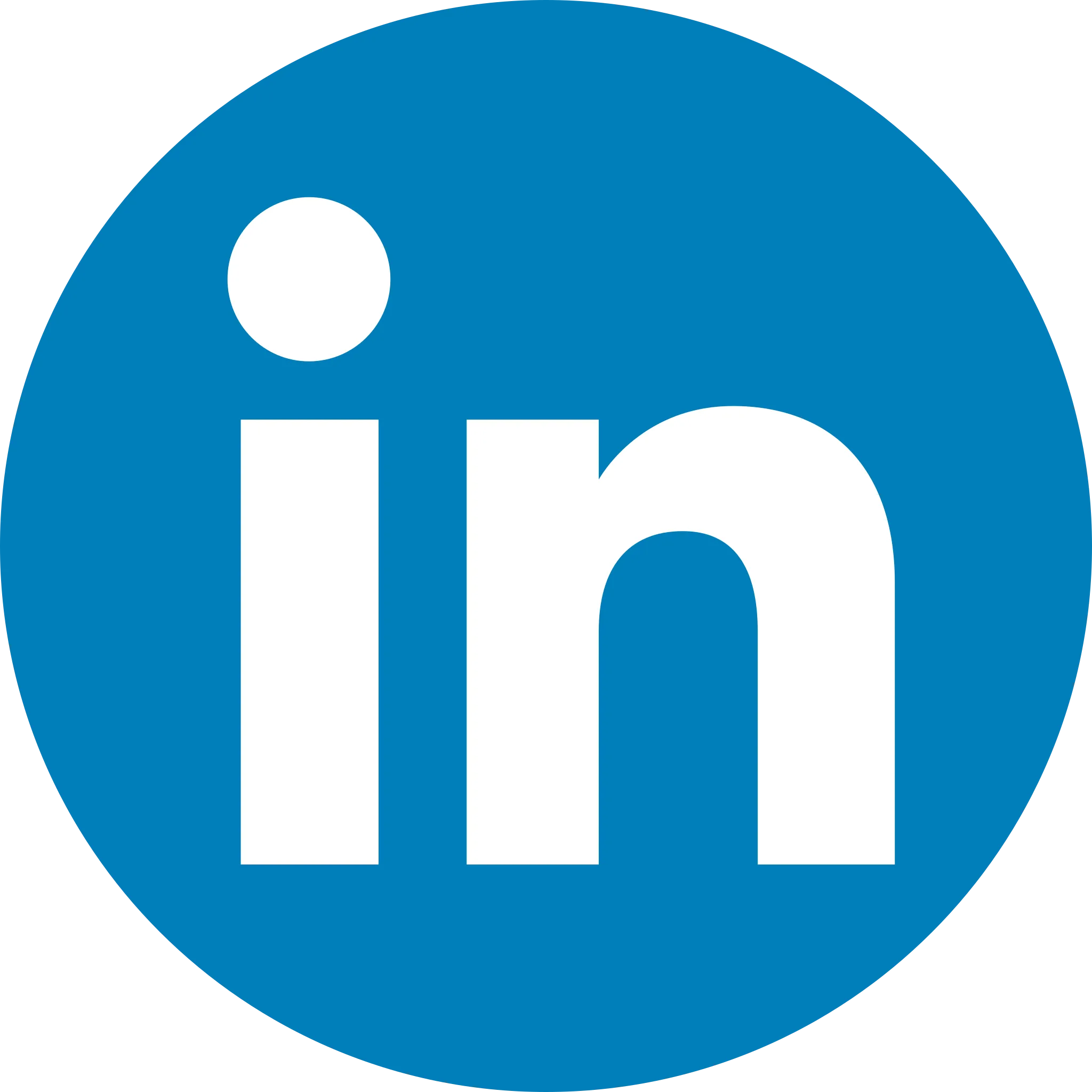 LinkedIn logo with white 'in' letters inside a blue circle.
