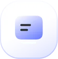 Rounded square icon with a blue gradient background containing a minimalistic chat bubble with three horizontal lines.